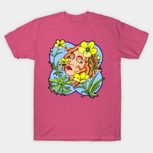 Dreaming Girl with Yellow Flowers T-Shirt